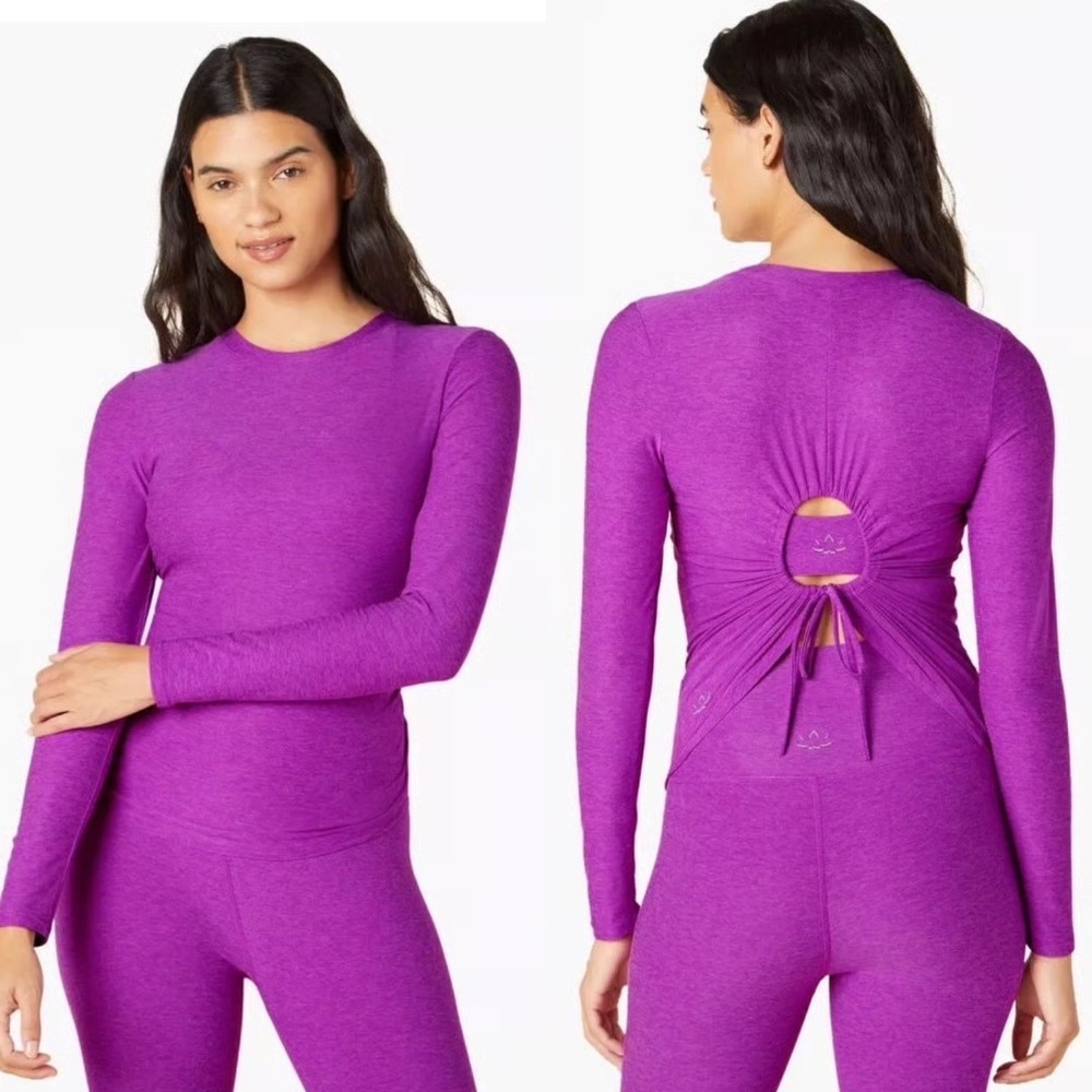 Beyond Yoga Long Sleeve Top XS Purple Space Dye Back Cutout Athleisure